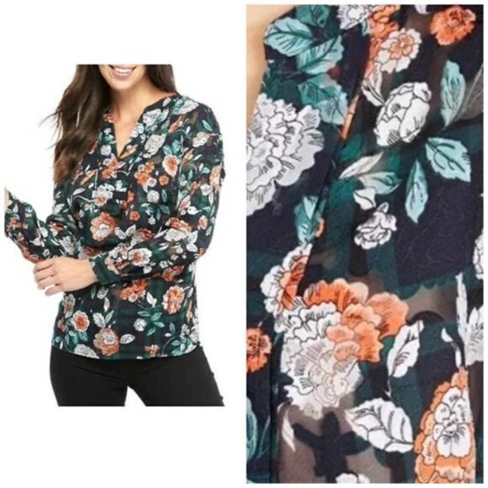 Tommy Hilfiger Black Floral Urban Folklore Tunic Top Blouse Size M
